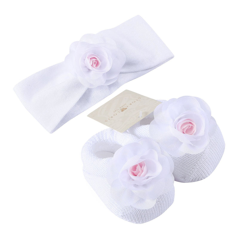 Baby White Knitted Cotton Rose Shoes&Hair Band Gift Set - CÉMAROSE | Children's Fashion Store - 1