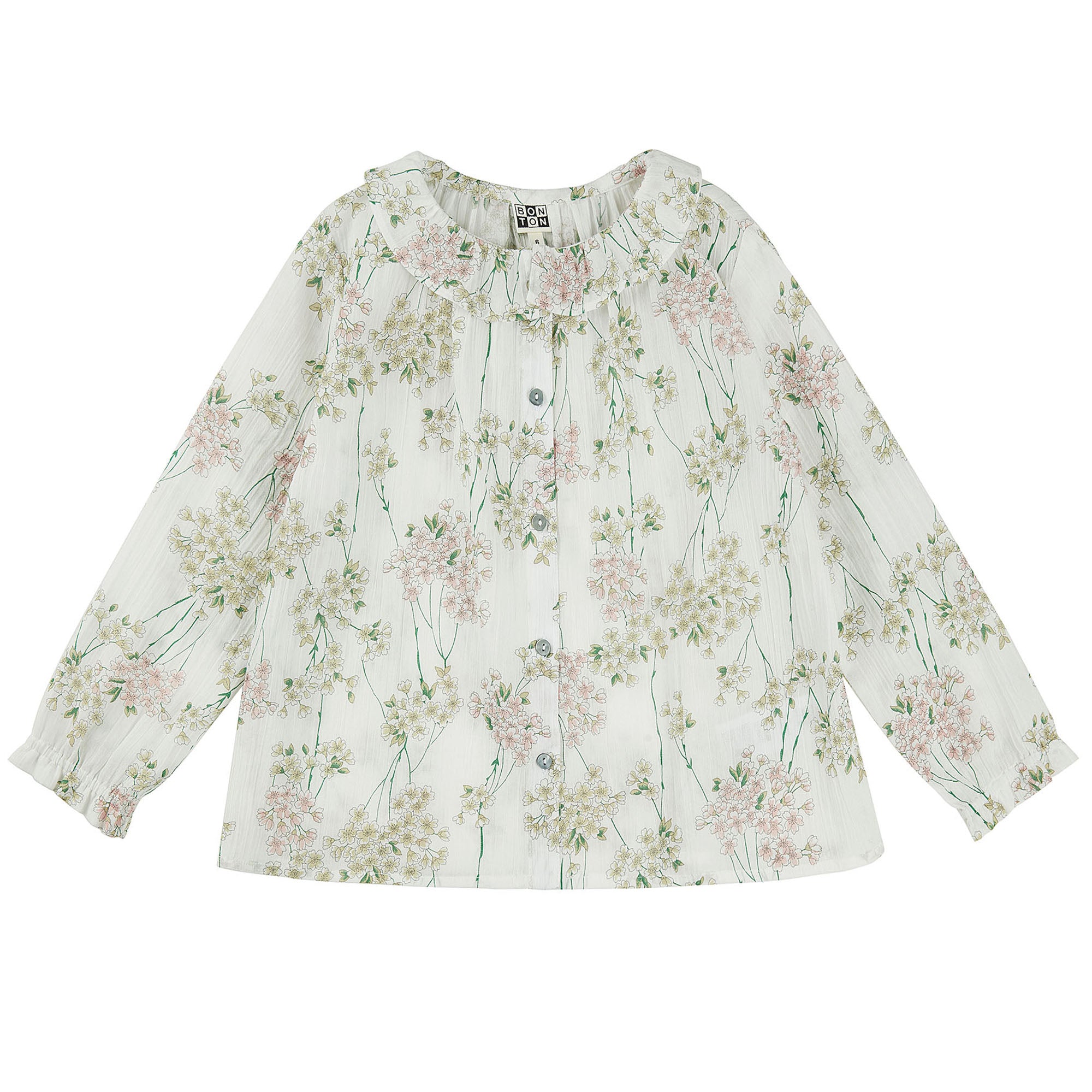 Girls Light Cyan Flowers Cotton Top