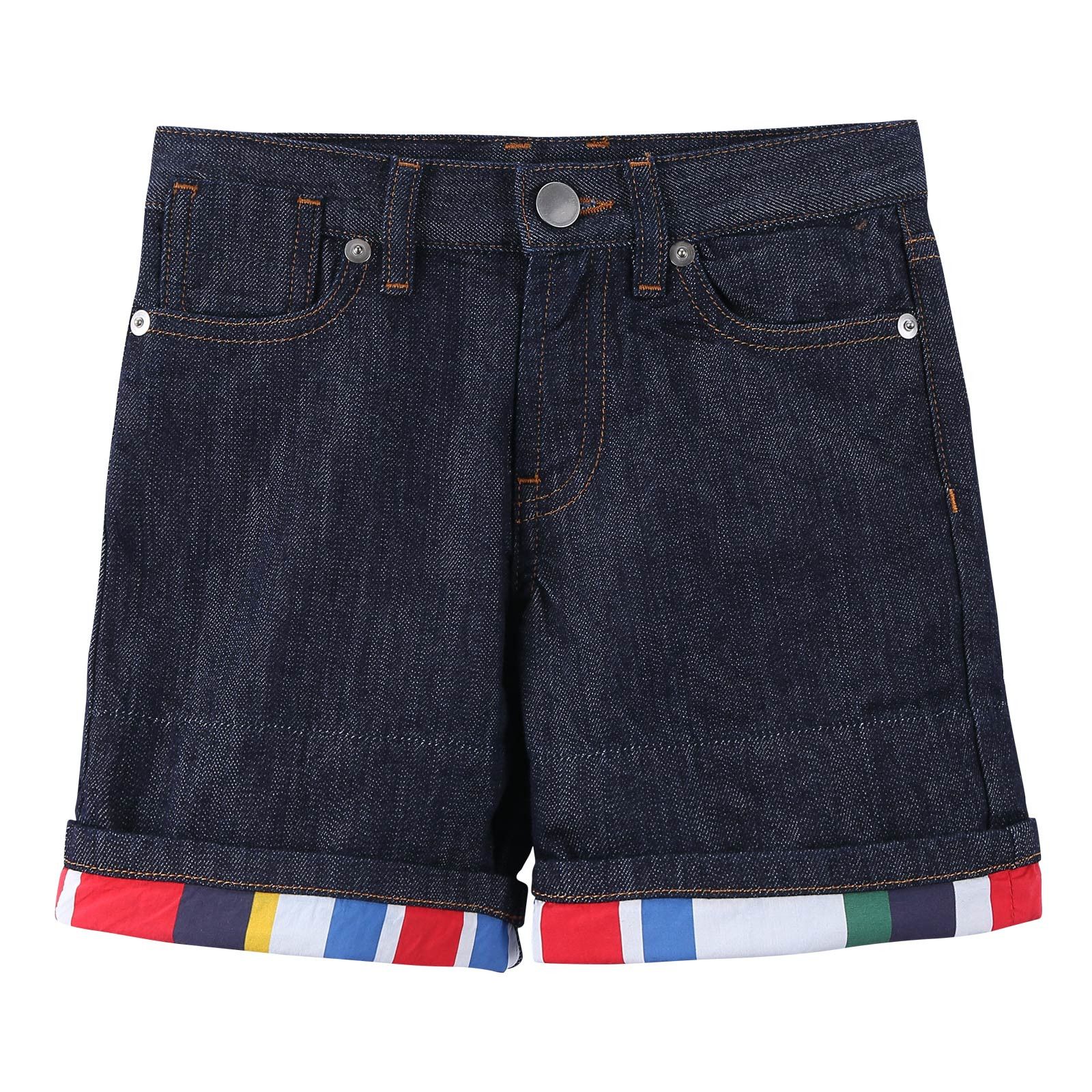 Girls Navy Blue Cotton Short With Multicolor Turn Up Cuffs - CÉMAROSE | Children's Fashion Store - 1