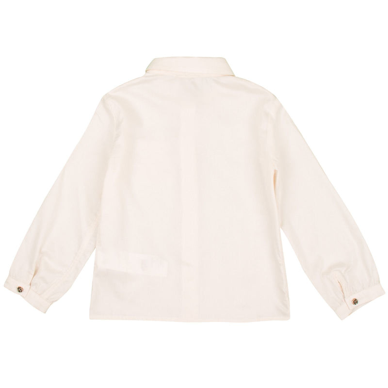 Girls White Embroidered Stripe Pockets Cotton Blouse - CÉMAROSE | Children's Fashion Store - 2