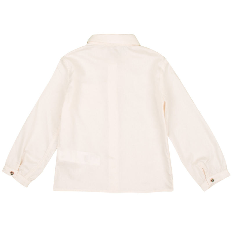 Girls White Embroidered Stripe Pockets Cotton Blouse - CÉMAROSE | Children's Fashion Store - 2