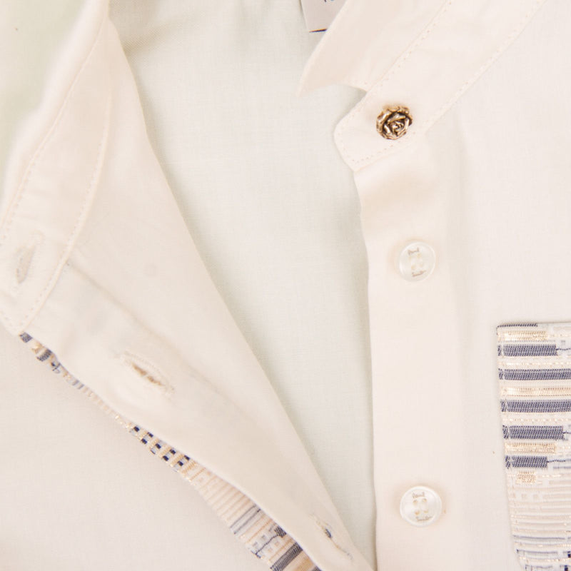 Girls White Embroidered Stripe Pockets Cotton Blouse - CÉMAROSE | Children's Fashion Store - 3