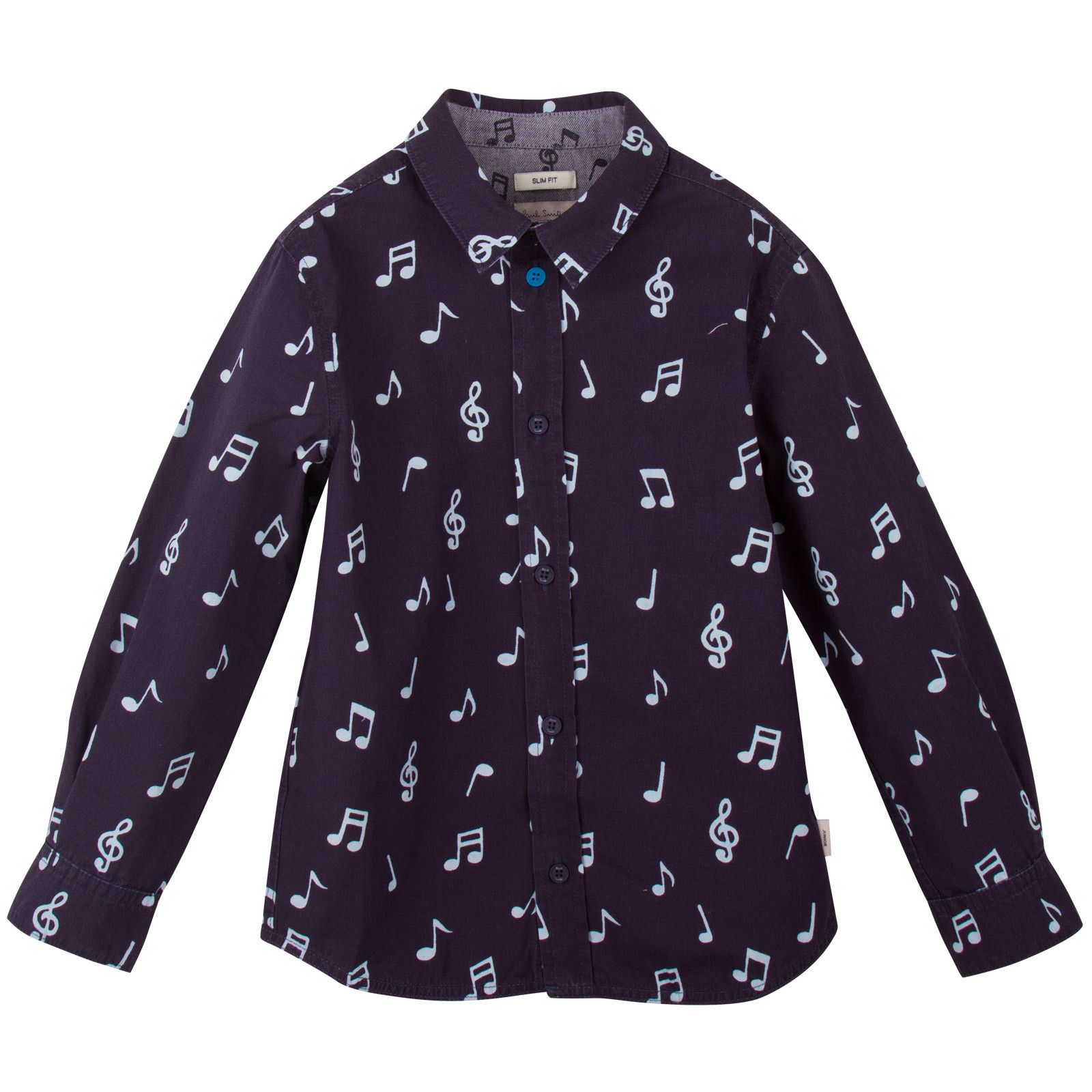 Boys Navy Blue Musical Notes Chambray Cotton Shirt - CÉMAROSE | Children's Fashion Store - 1