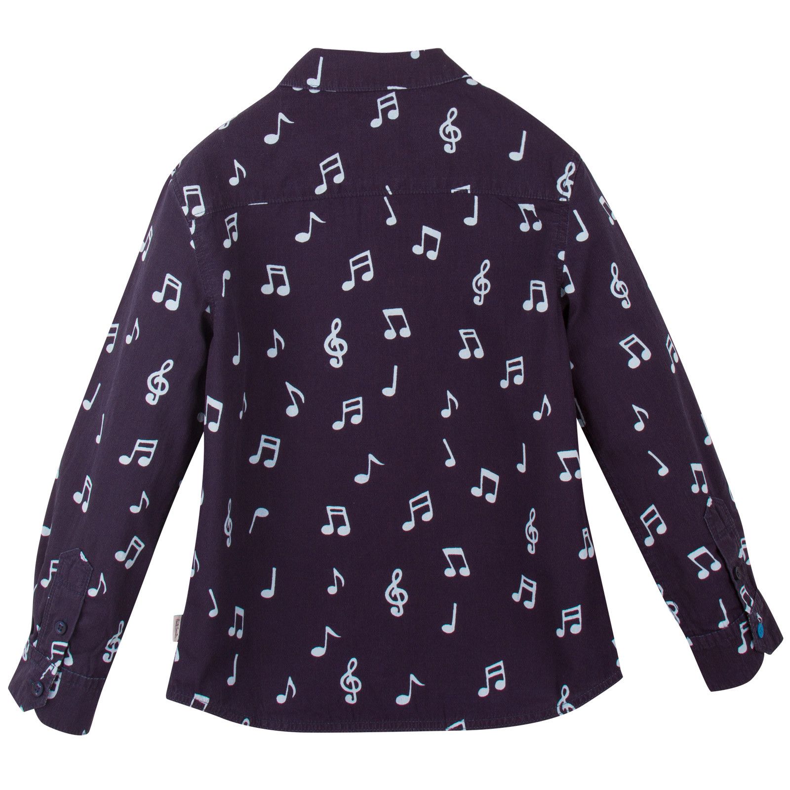 Boys Navy Blue Musical Notes Chambray Cotton Shirt - CÉMAROSE | Children's Fashion Store - 2