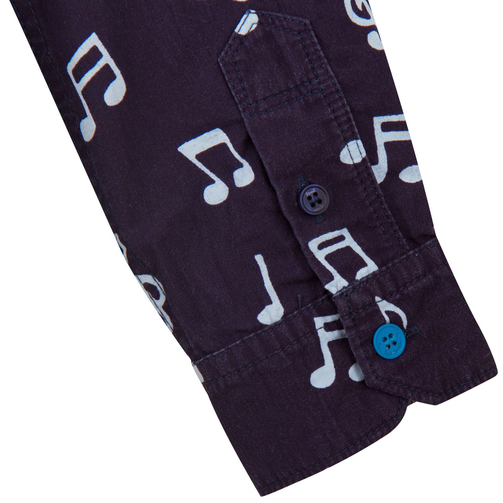 Boys Navy Blue Musical Notes Chambray Cotton Shirt - CÉMAROSE | Children's Fashion Store - 3