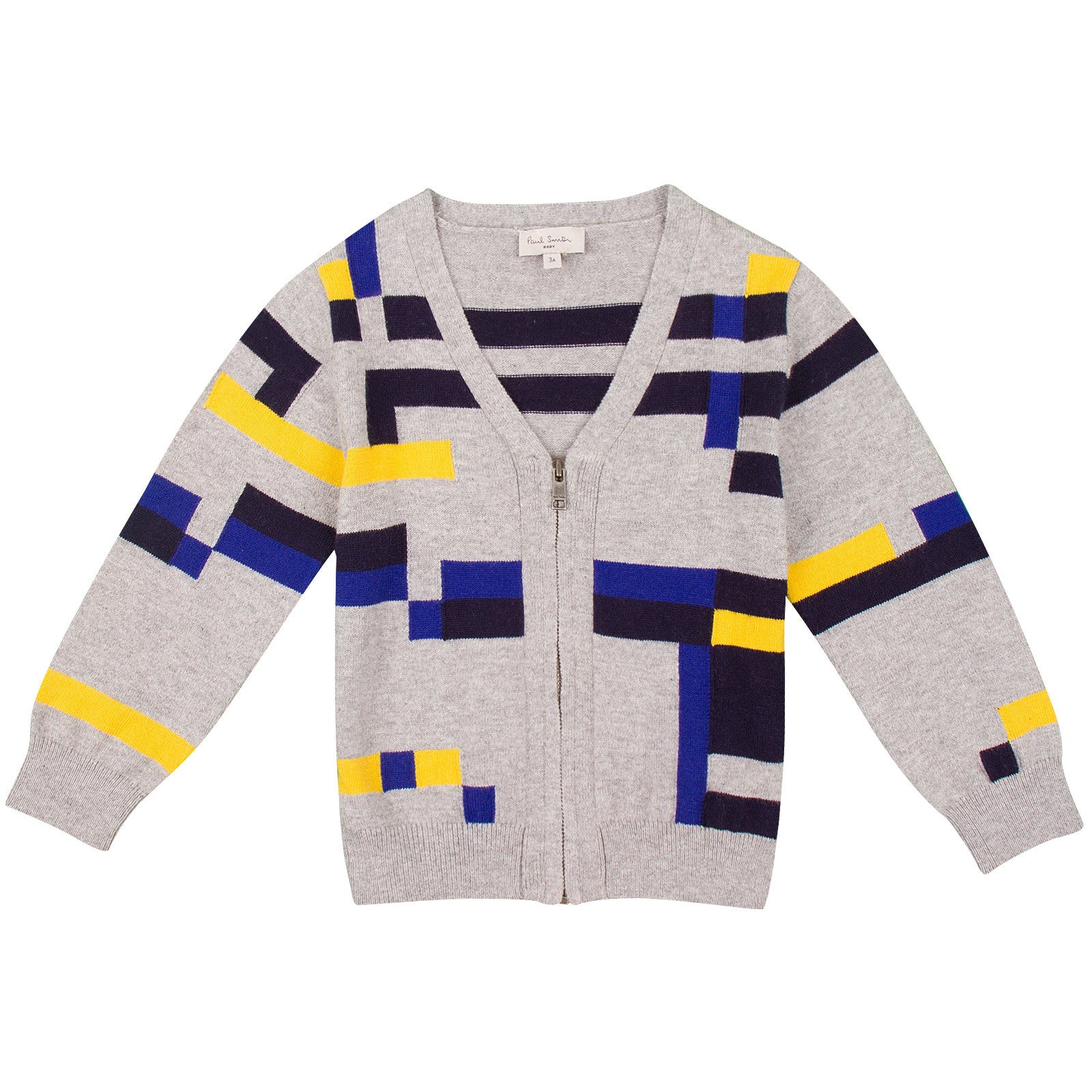 Baby Boys Grey Colour Block Knitted Cardigan - CÉMAROSE | Children's Fashion Store - 1