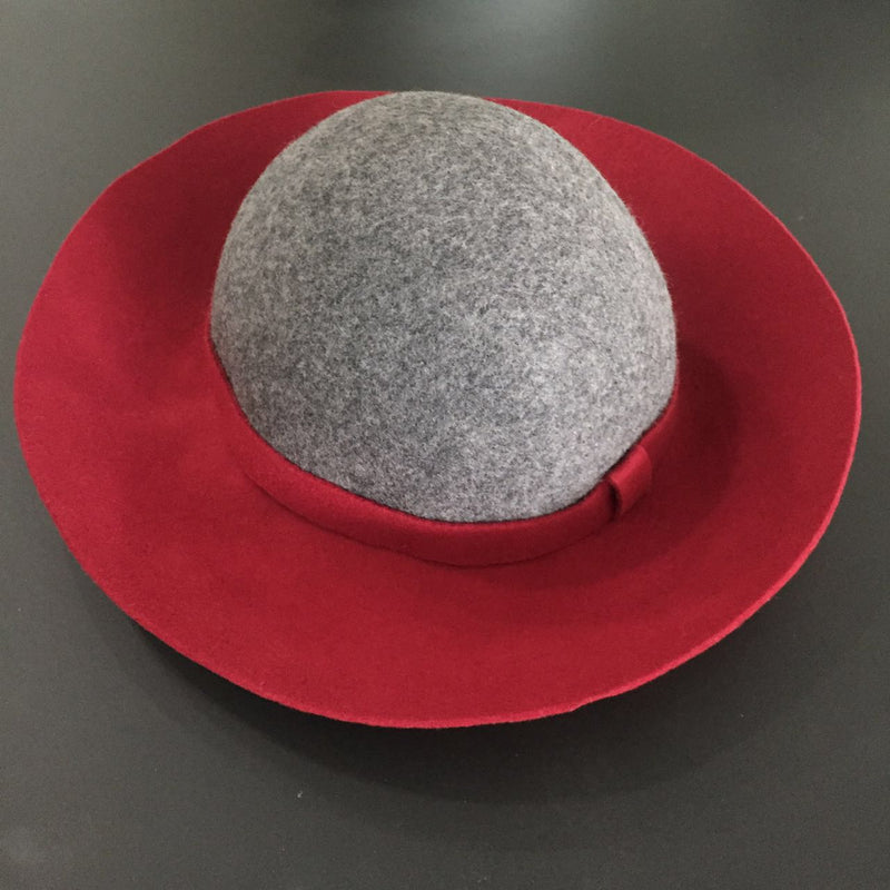 Girls Dark Red&Grey Flet Hat