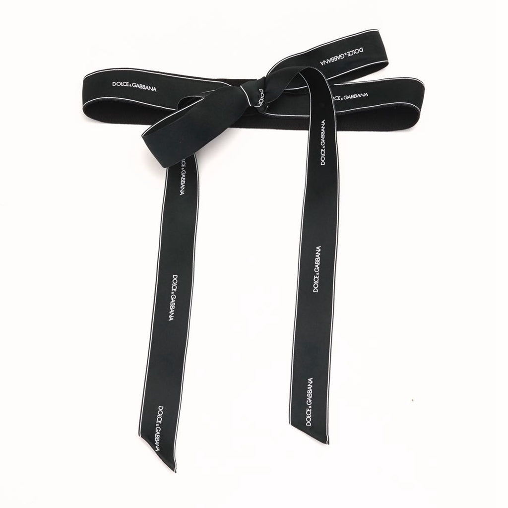Girls Black Logo Ribbon Belt