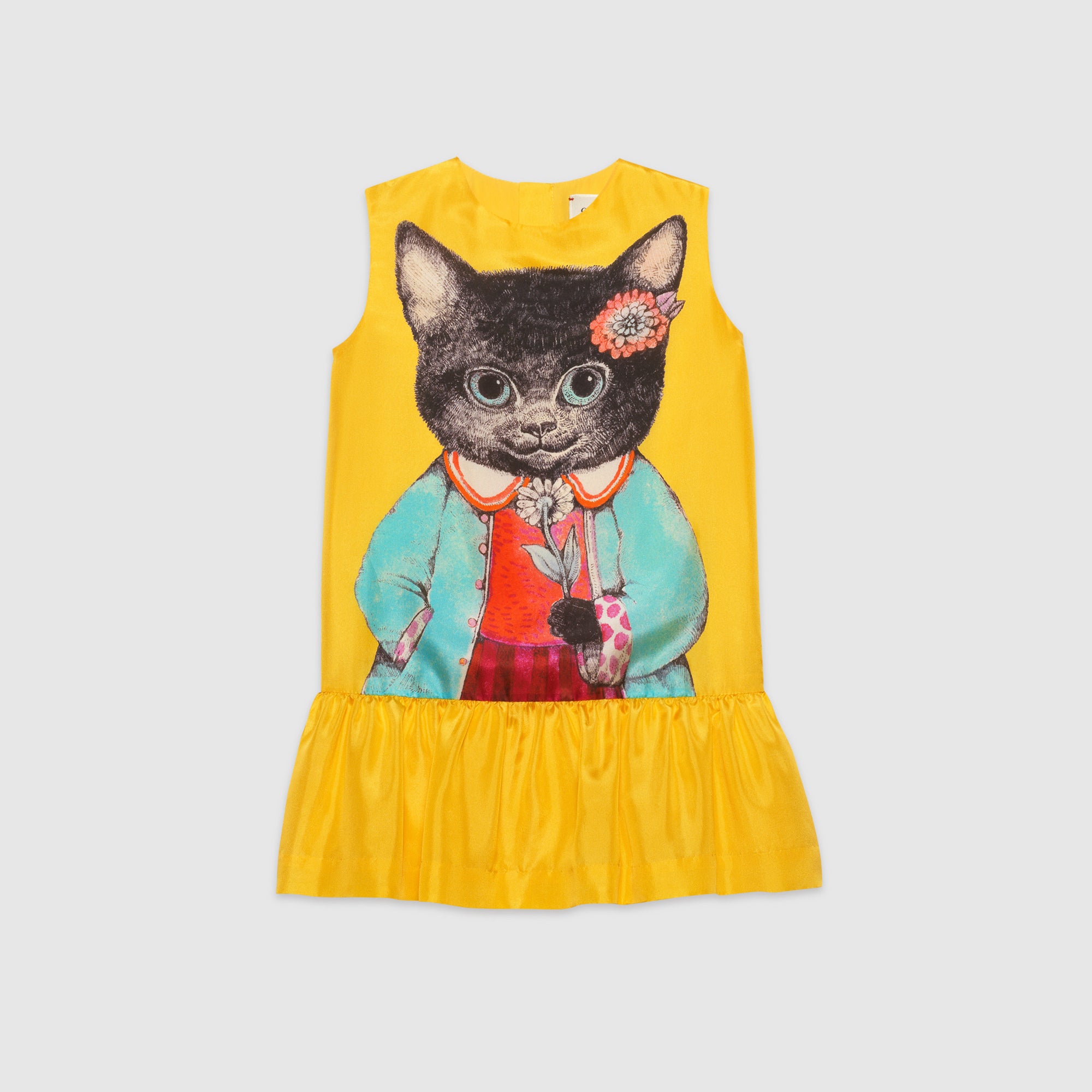 Girls Fisherman Yellow Prt Silk Cat Dress