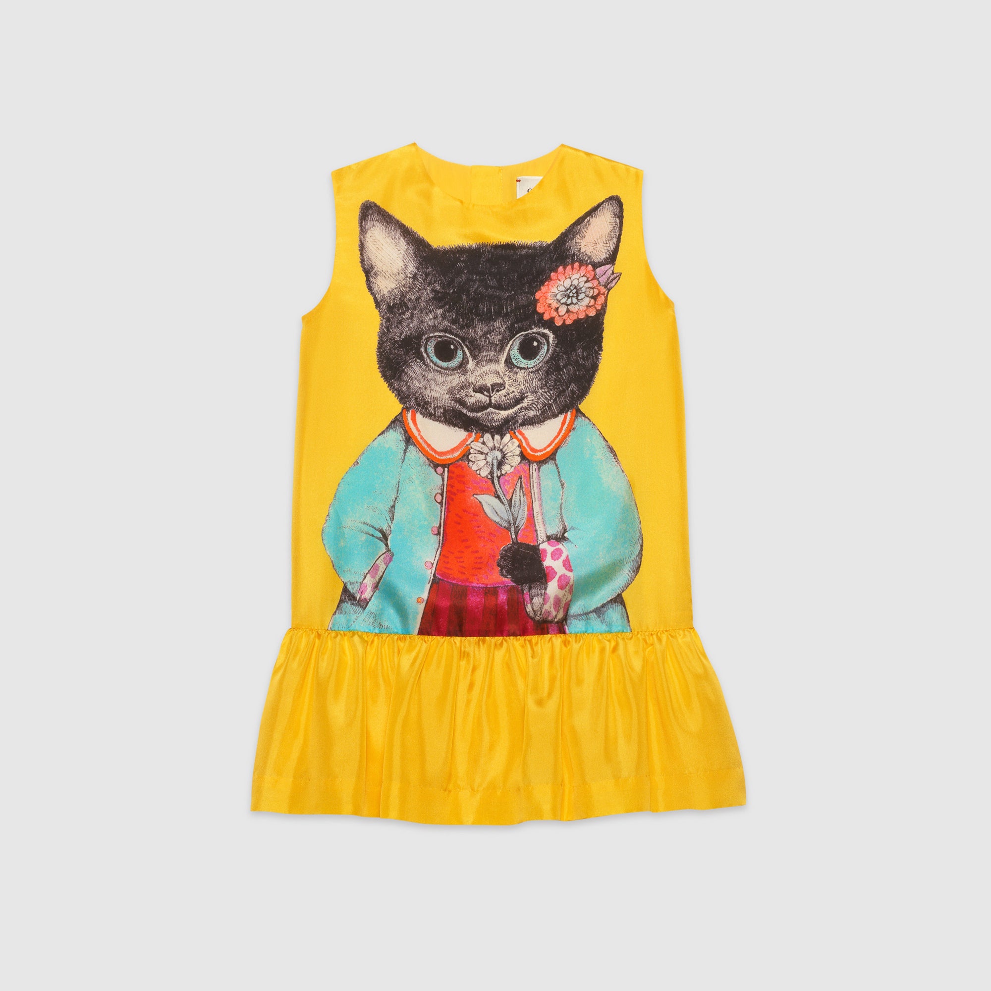 Girls Fisherman Yellow Prt Silk Cat Dress