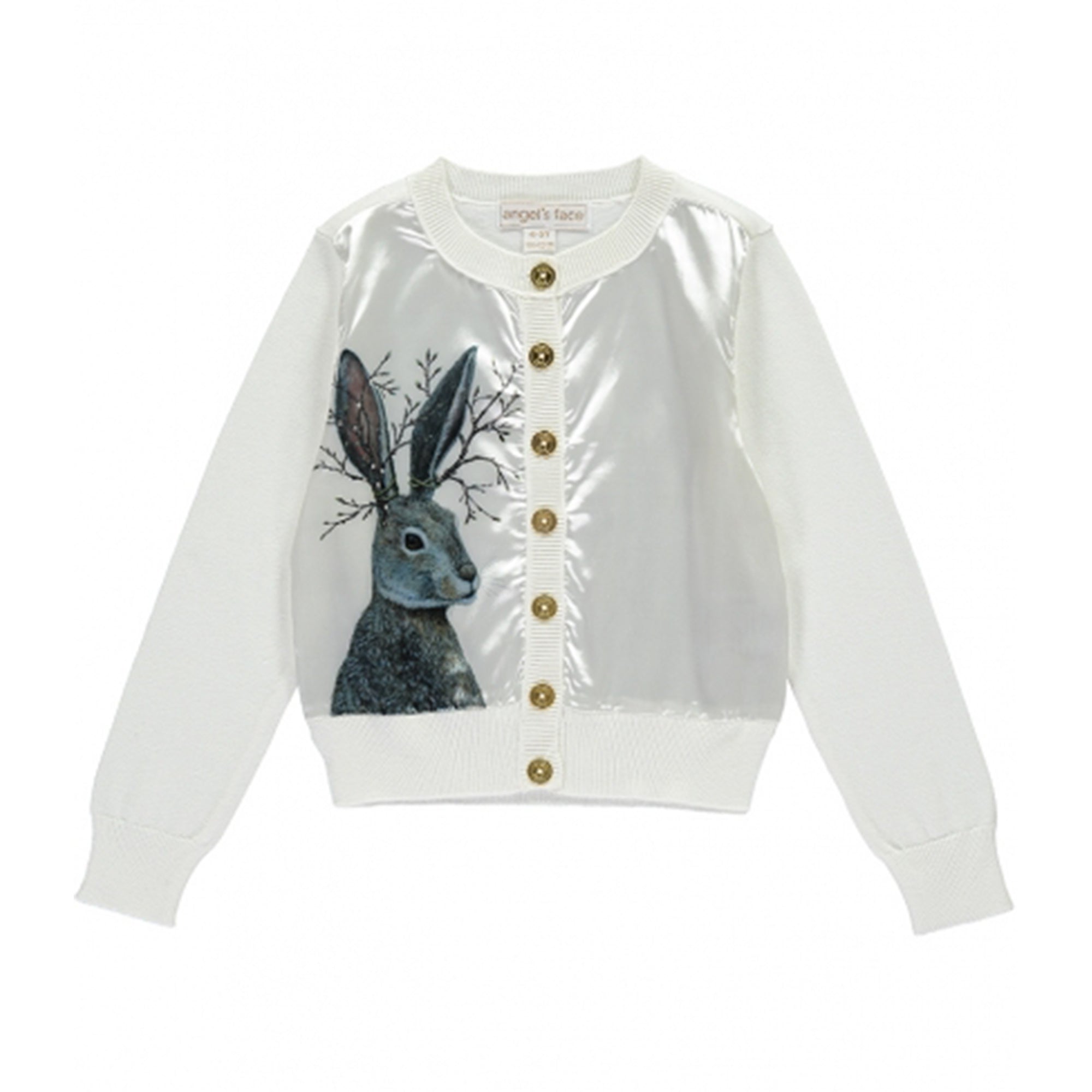 Girls White Rabbit Cotton Cardigan