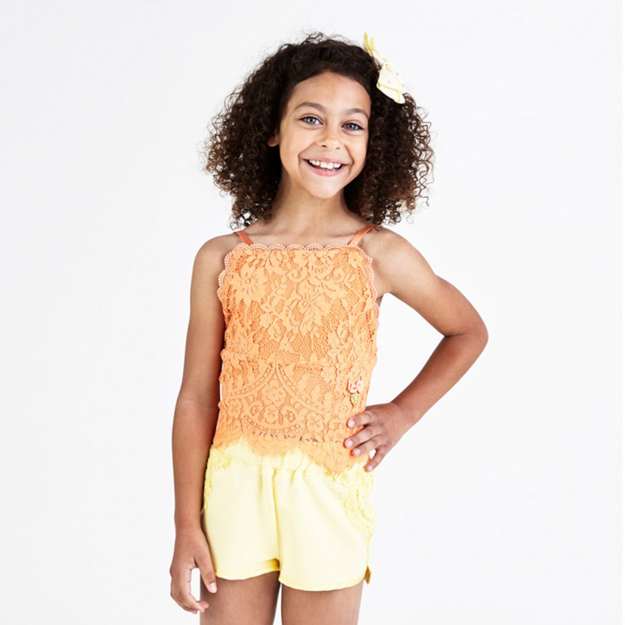 Girls Yellow Cotton Knitted Short