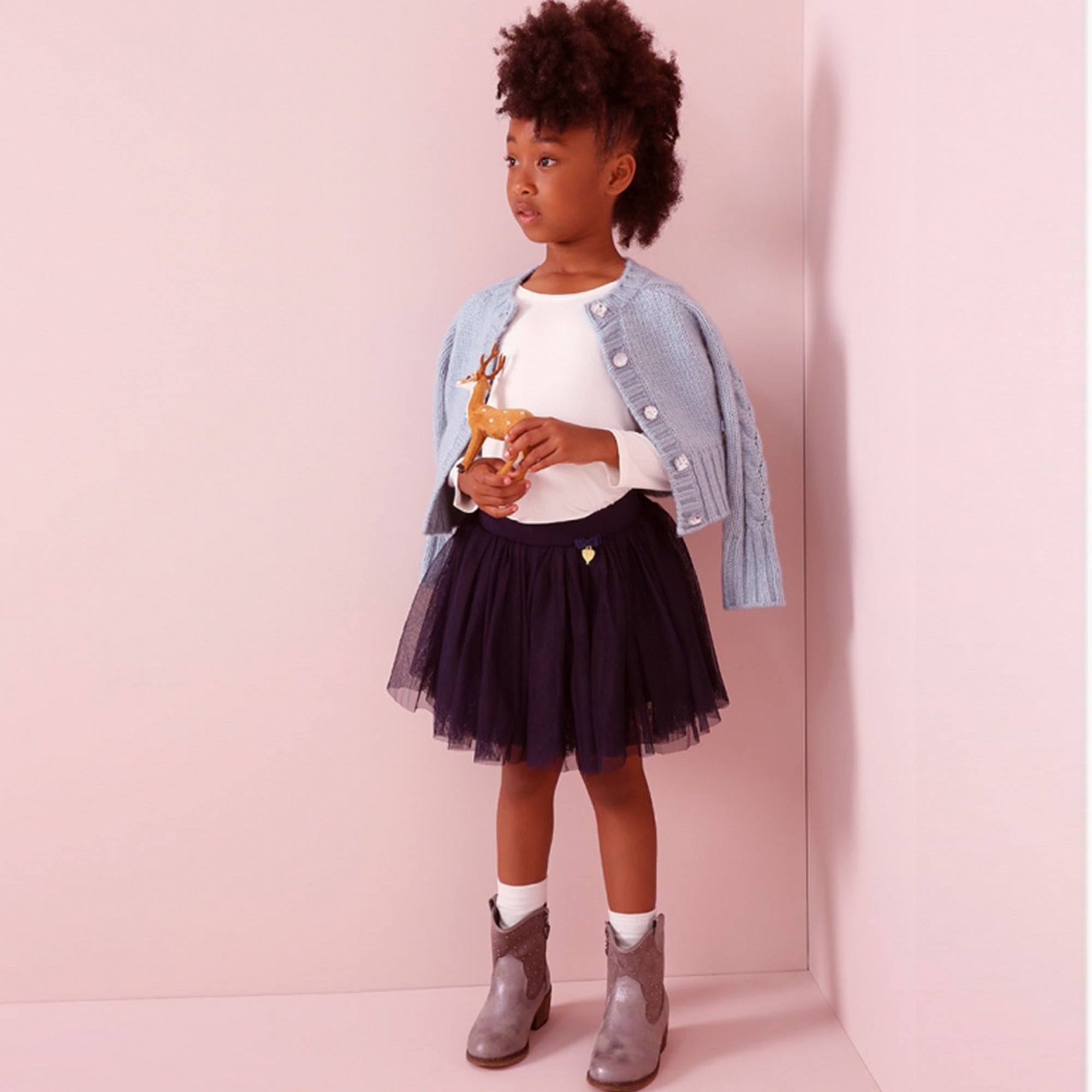 Girls Navy Knitted Skirt