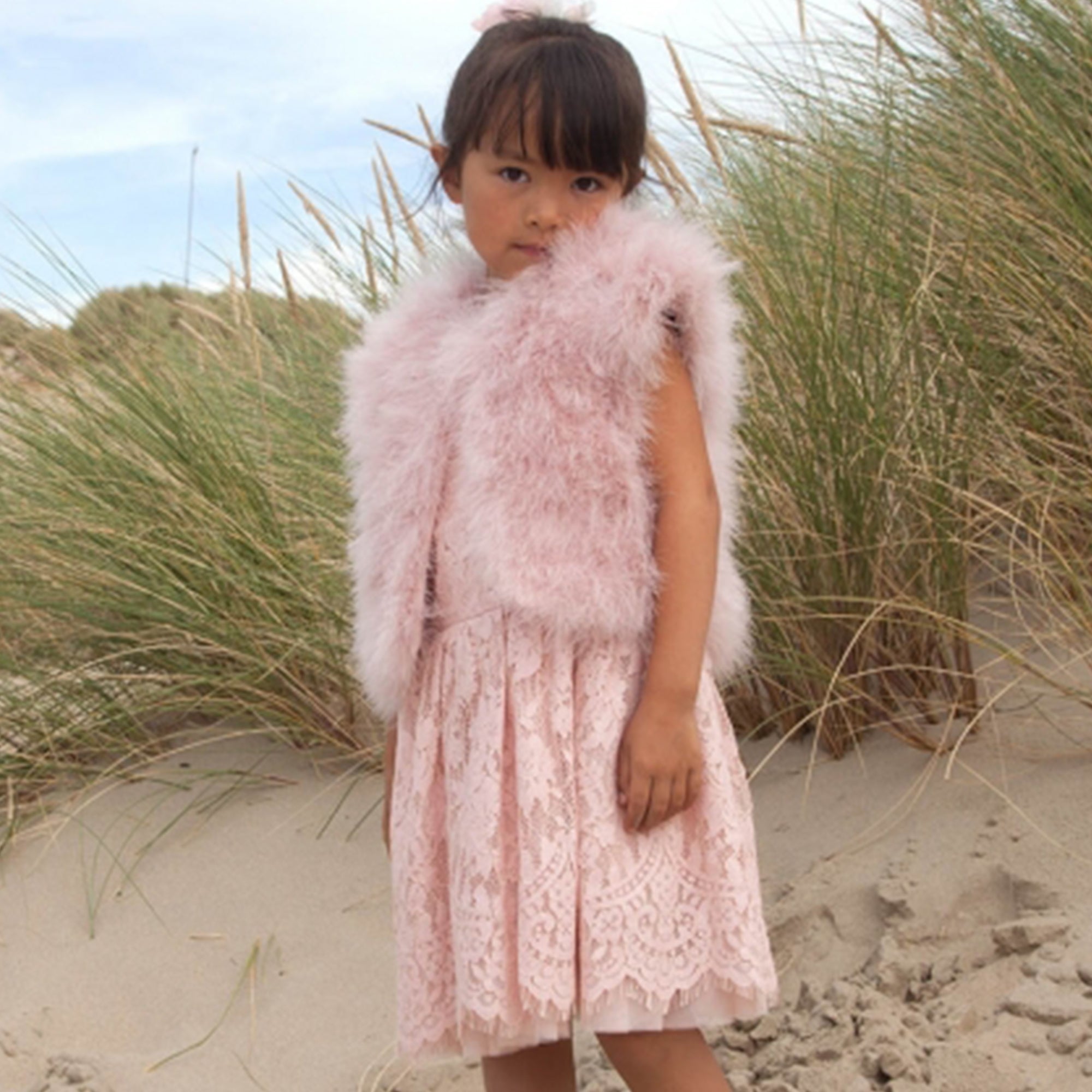 Girls Blush Pink Turkey Feather Jacket