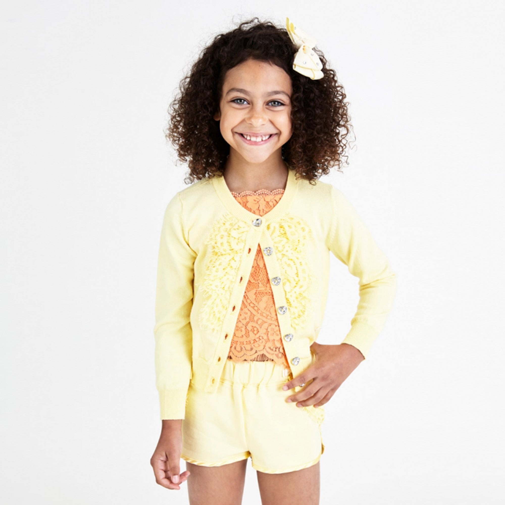 Girls Yellow Cotton Cardigan