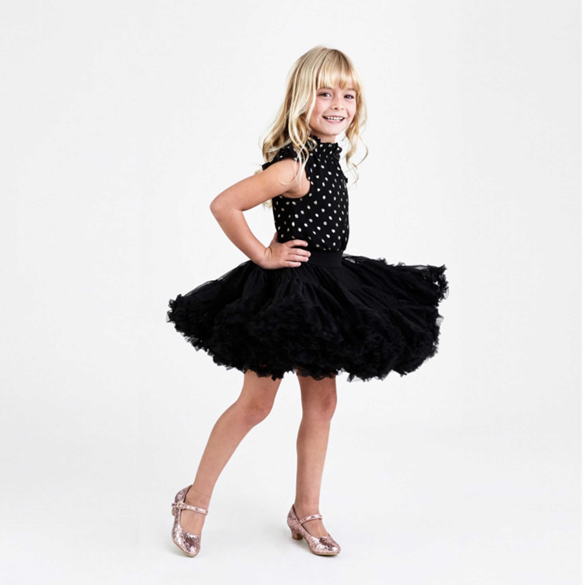 Girls Black Nylon Knitted Skirt
