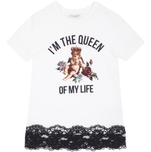 Girls White "I'm The Queen" Cotton T-shirt