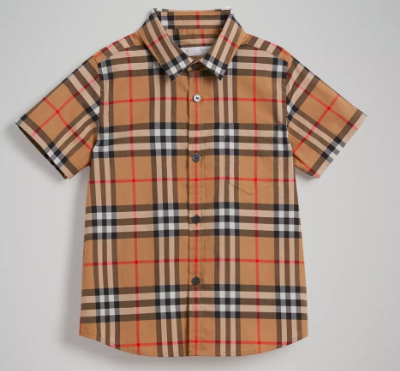 Boys Antique Yellow Check Cotton Polo Shirt