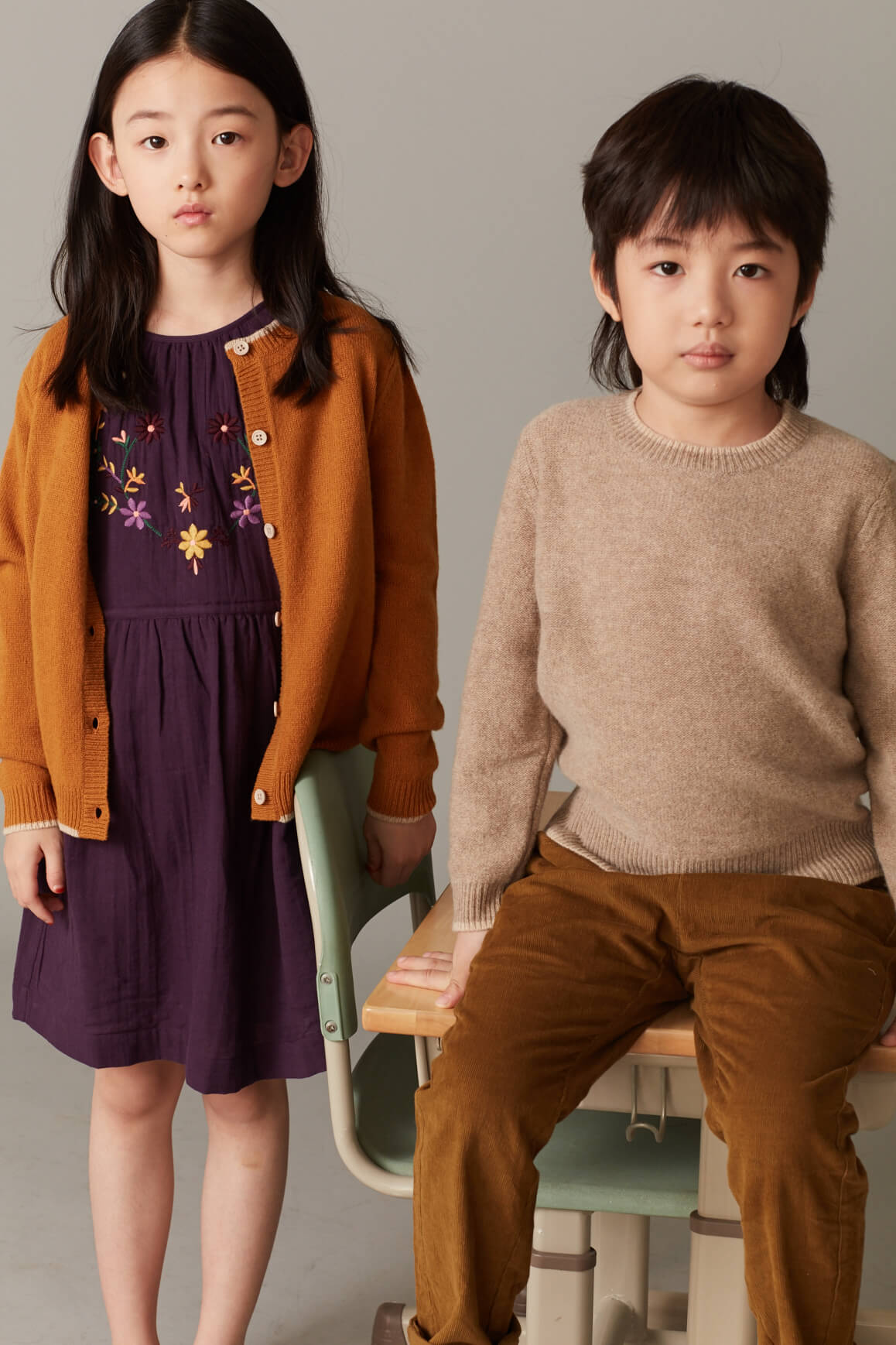 Girls Yellow Brown Cotton Trousers