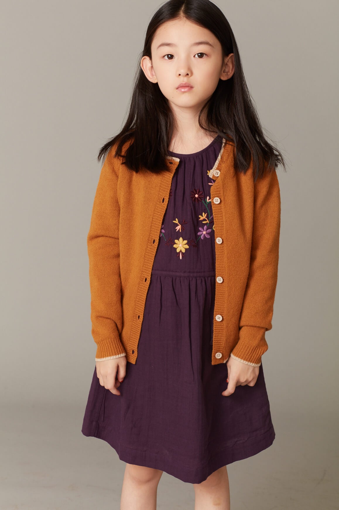 Girls Dark Yellow Wool Cardigan
