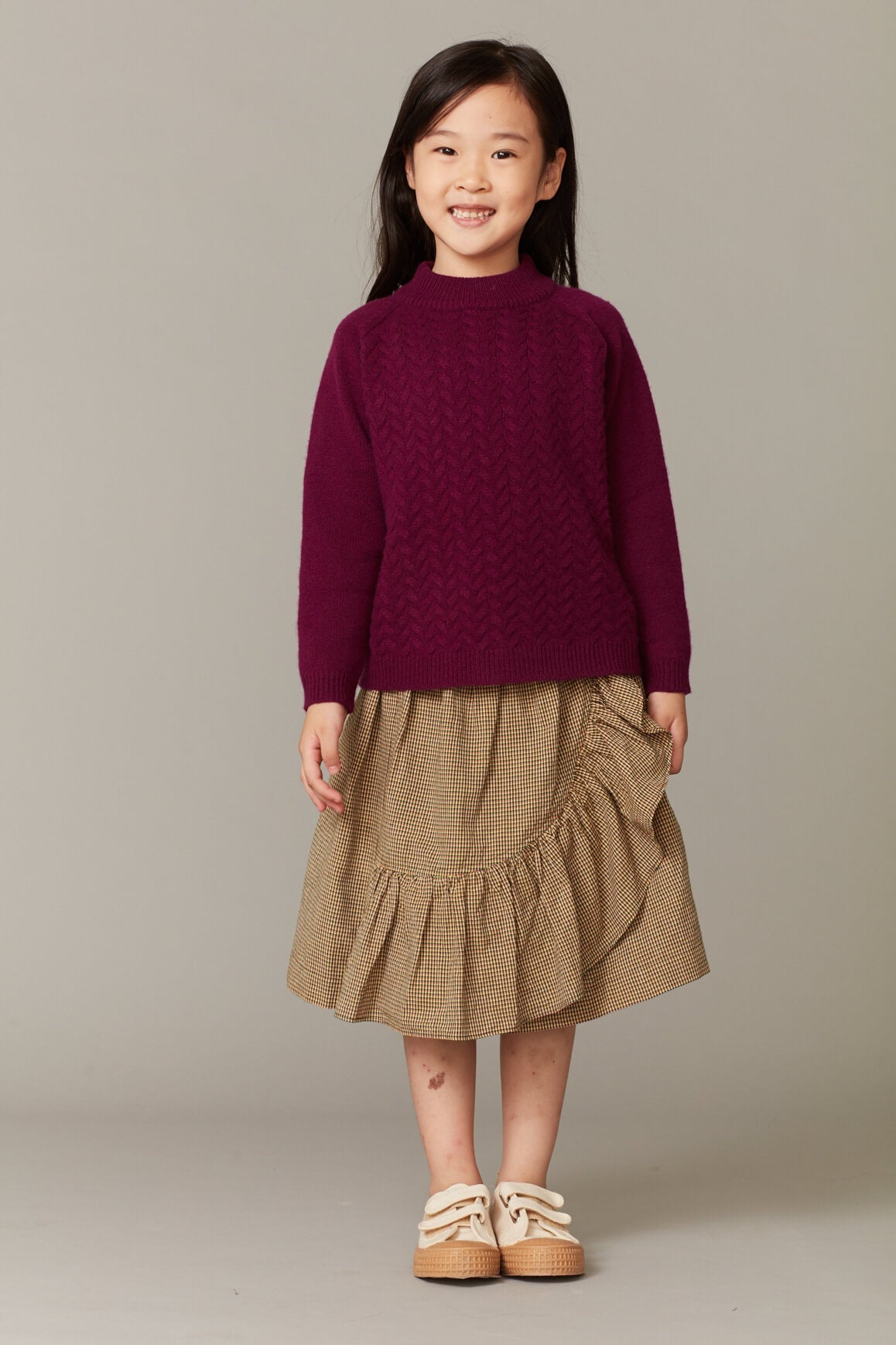 Girls Khaki Check Cotton Skirt