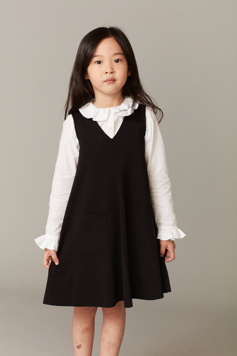 Girls Black V-neck Dress