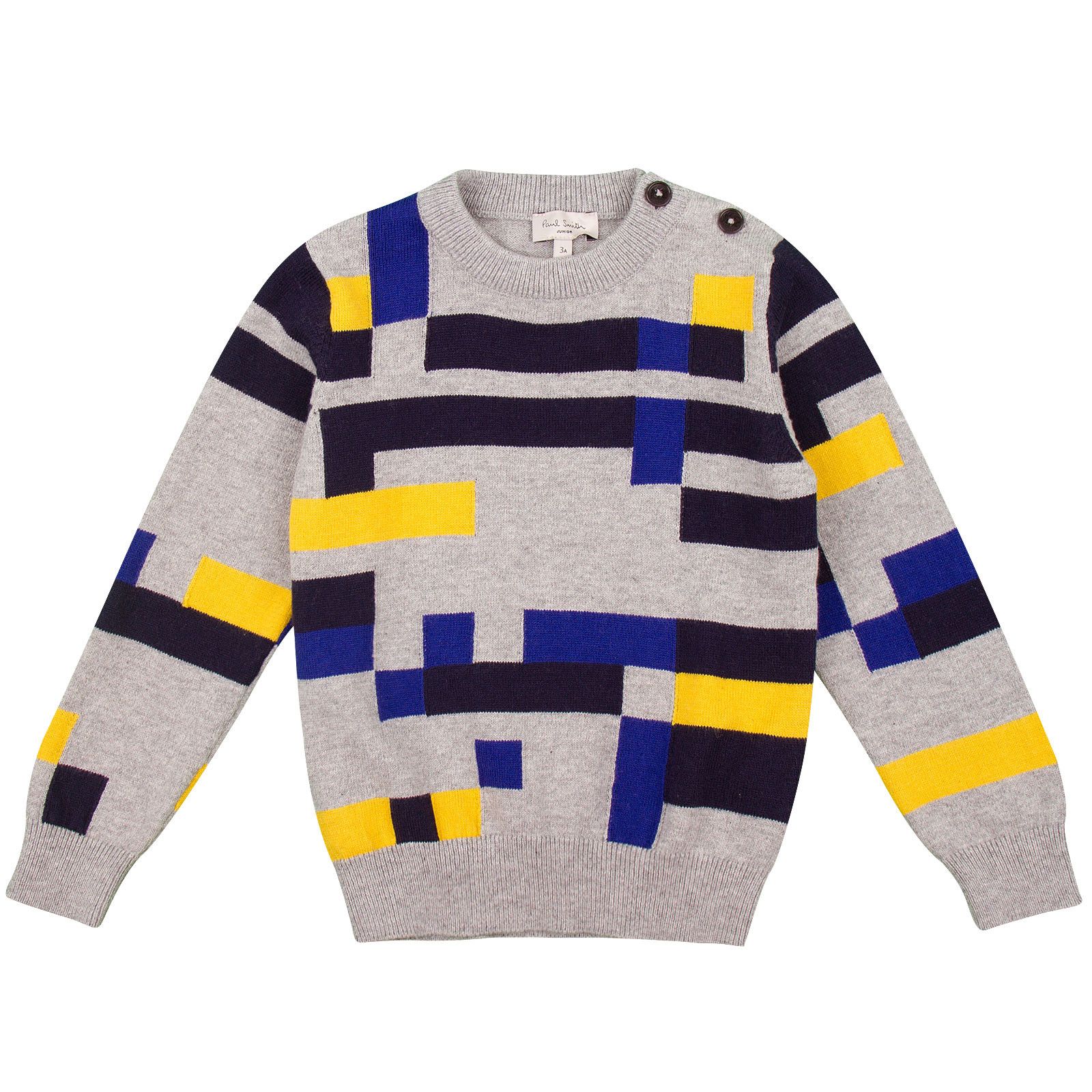 Boys Grey Cashmere Blend Knitted Colour Blocks Trims Sweater - CÉMAROSE | Children's Fashion Store - 1