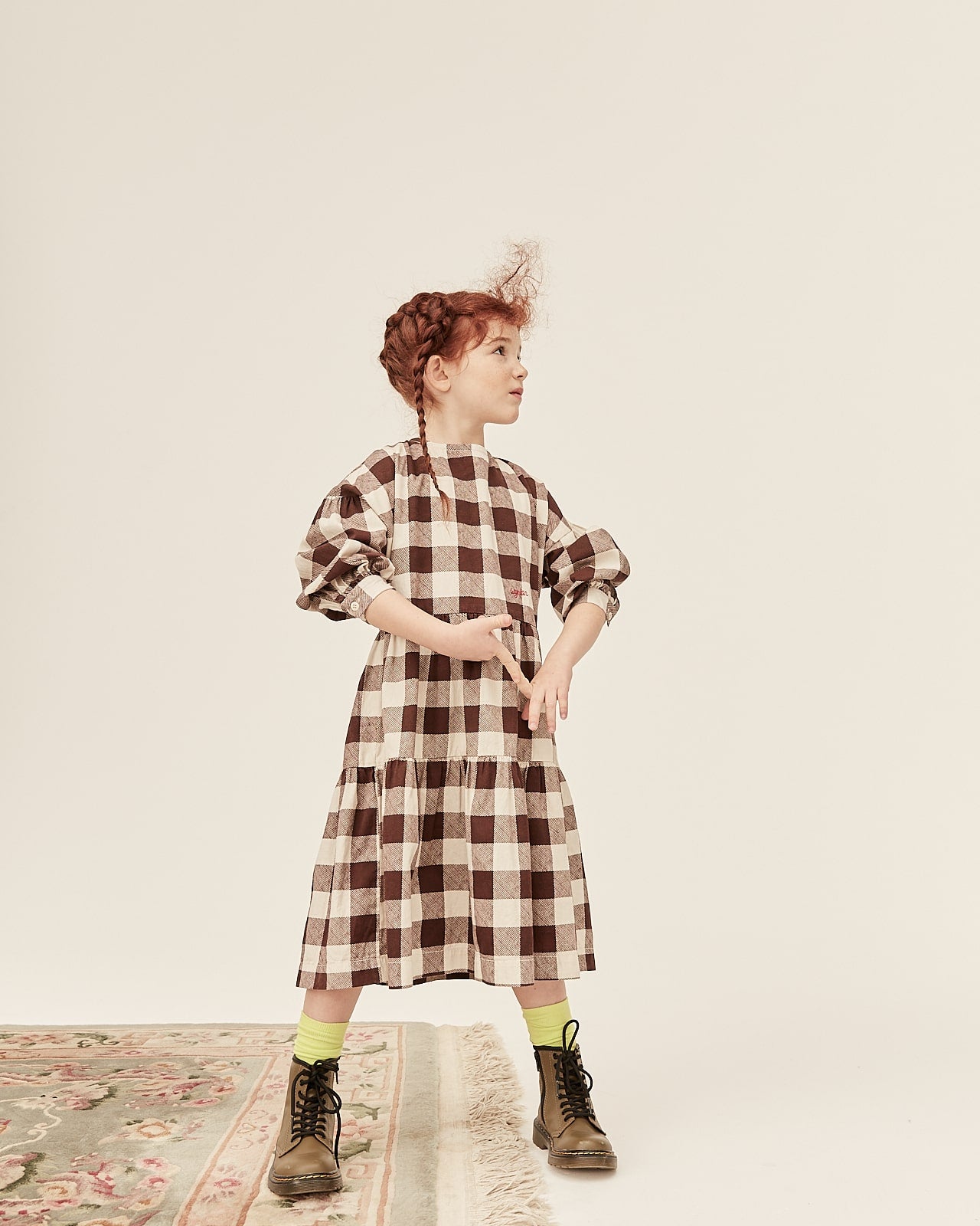 Girls Brown Check Cotton Dress