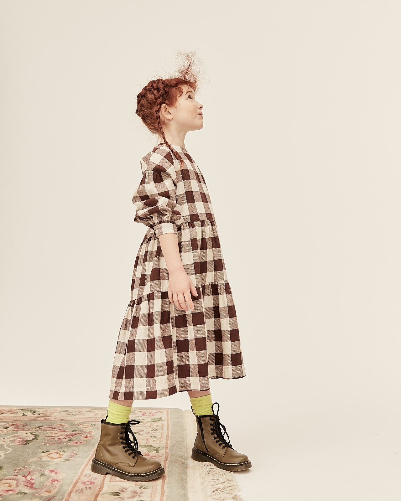 Girls Brown Check Cotton Dress