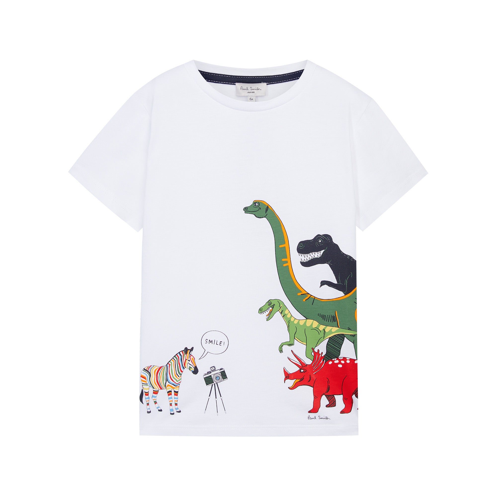Boys White Printed Cotton T-Shirt
