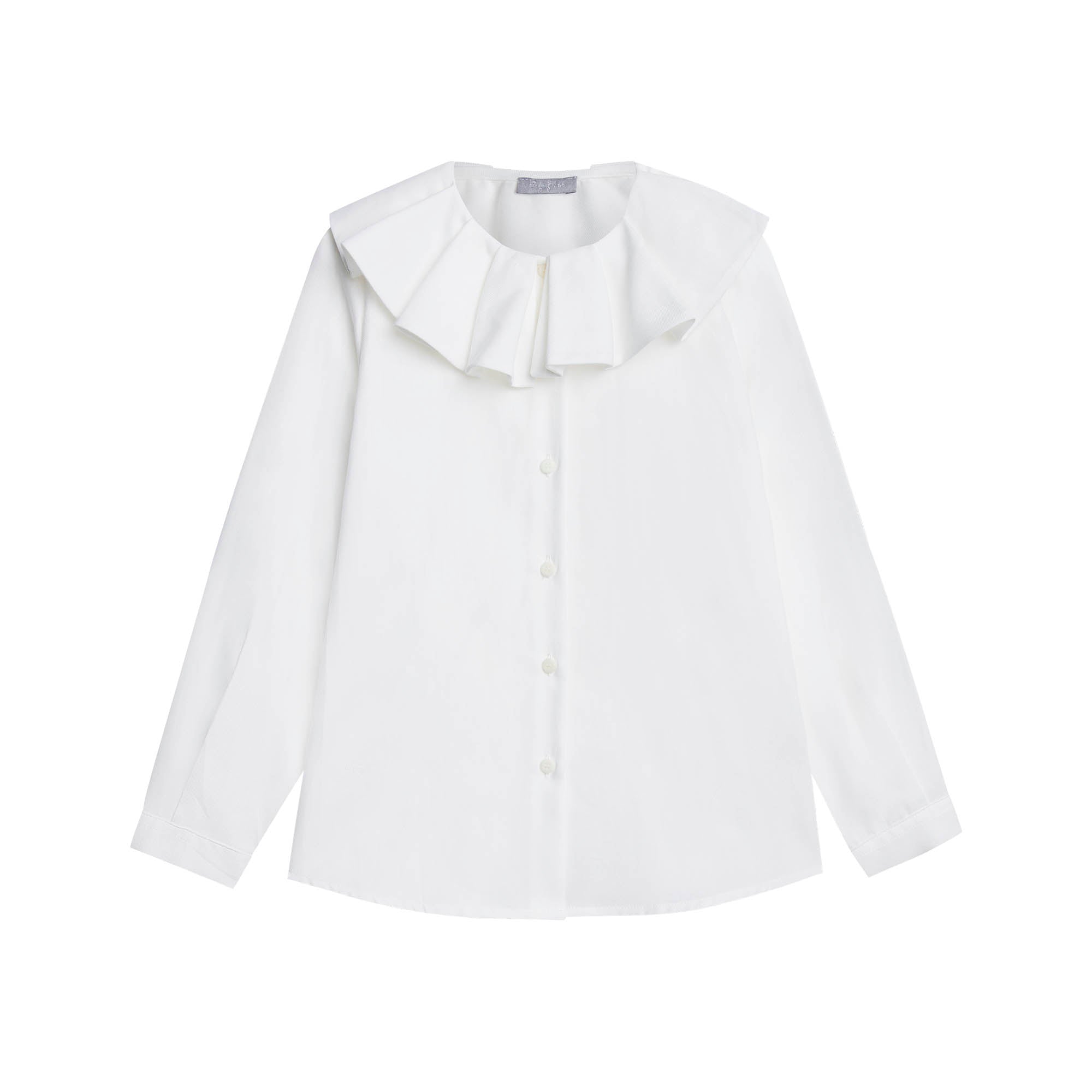 Girls White Ruffle Cotton Shirt