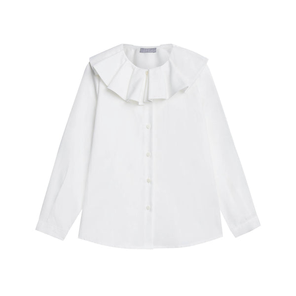 Girls White Ruffle Cotton Shirt