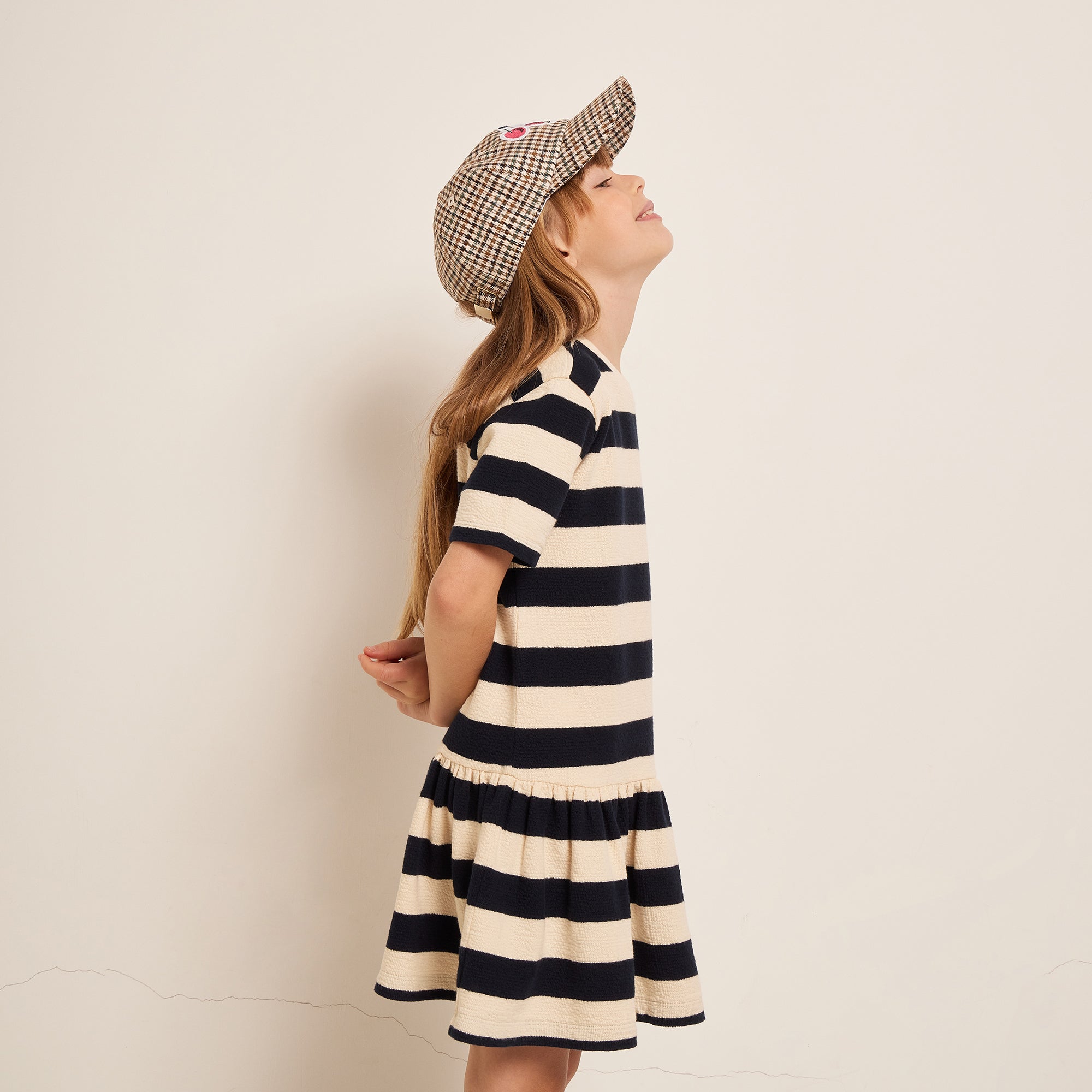 Girls Navy Stripes Cotton Dress