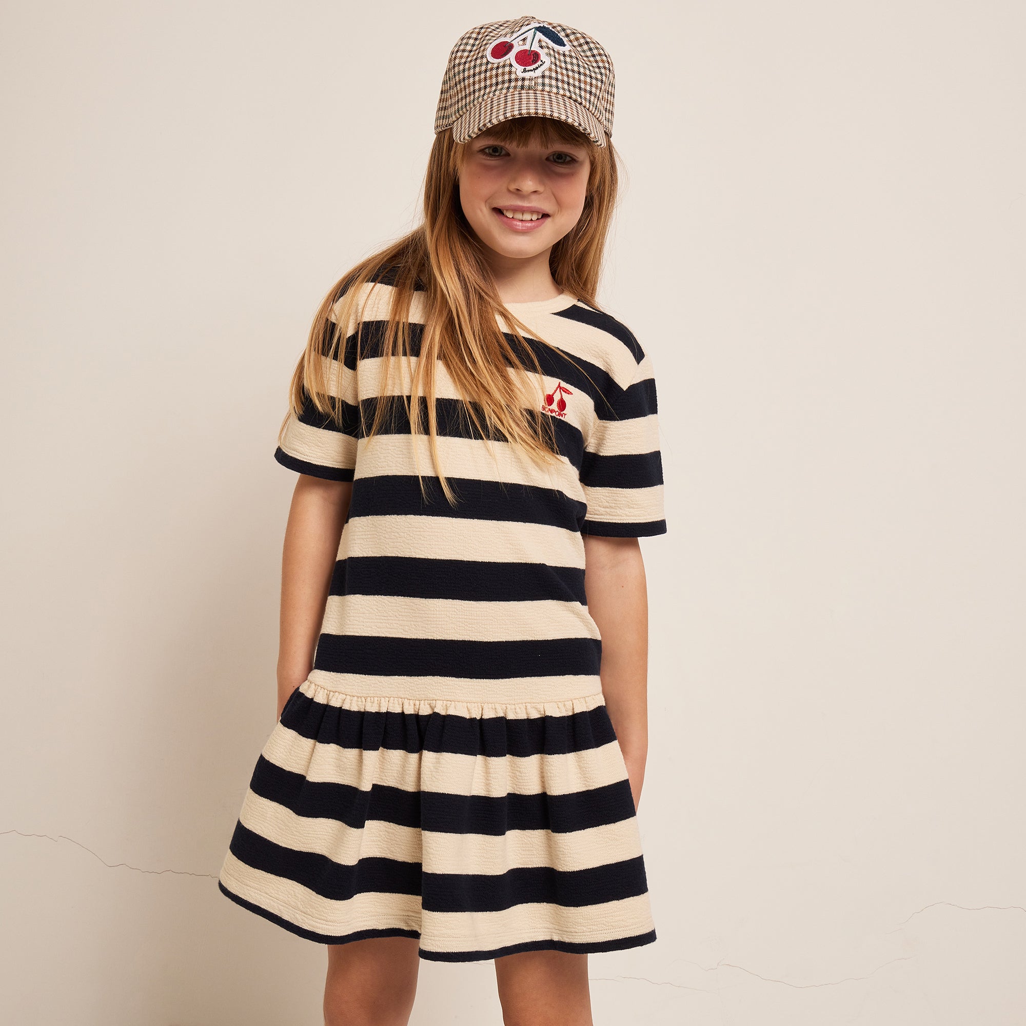 Girls Navy Stripes Cotton Dress