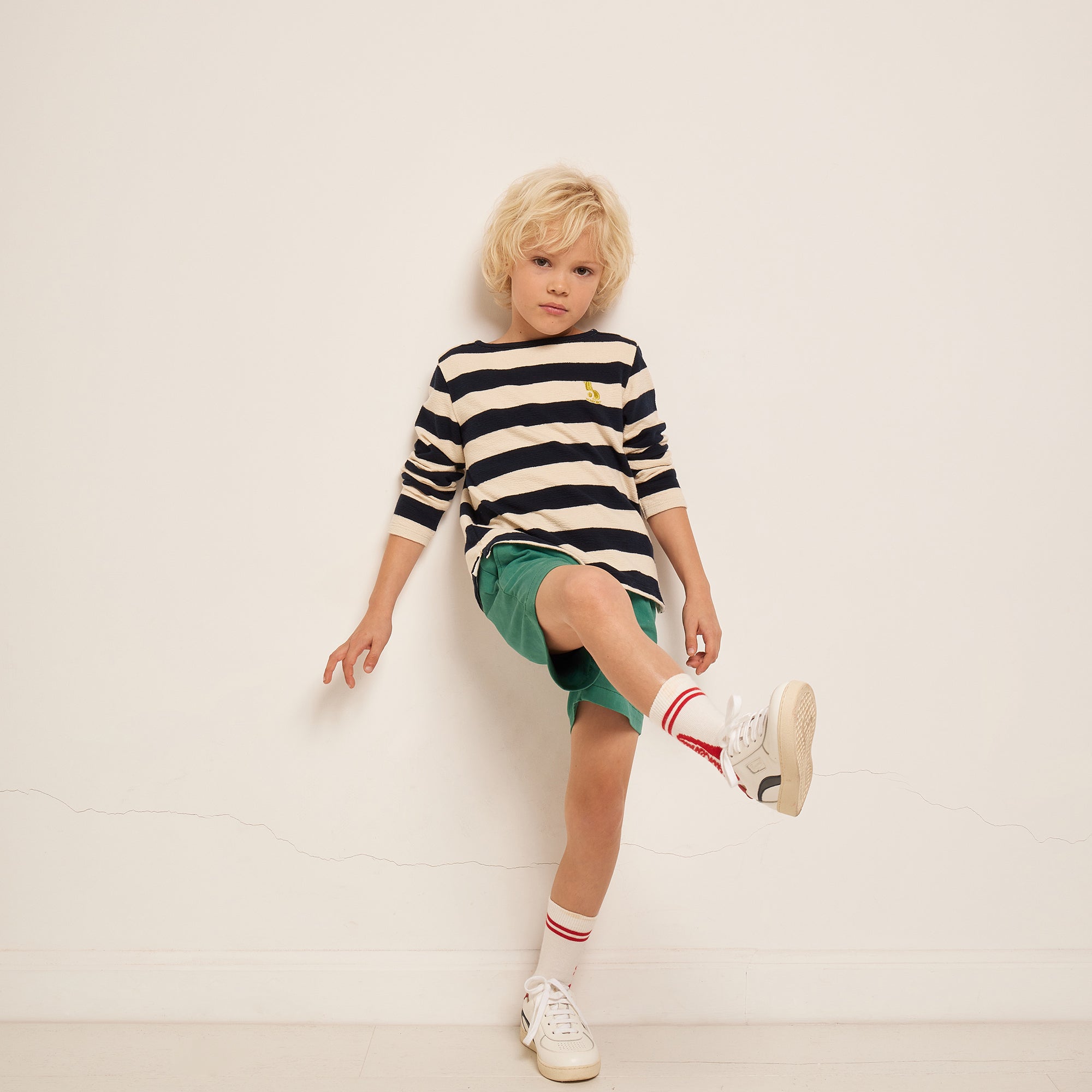 Boys Navy Stripes Cotton T-Shirt