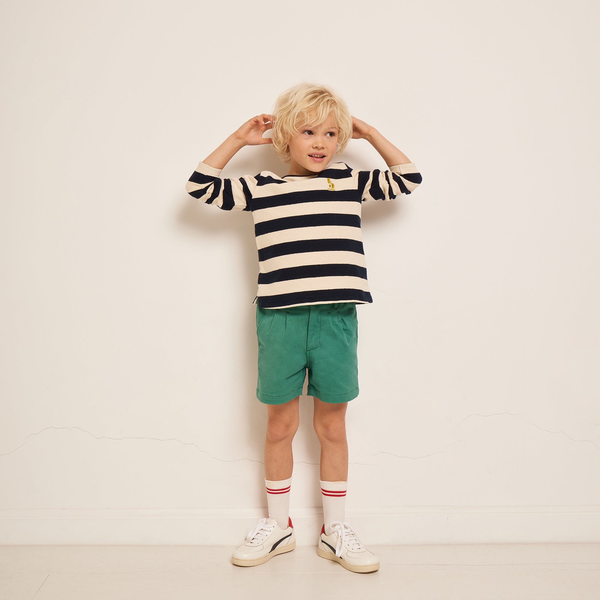 Boys Navy Stripes Cotton T-Shirt