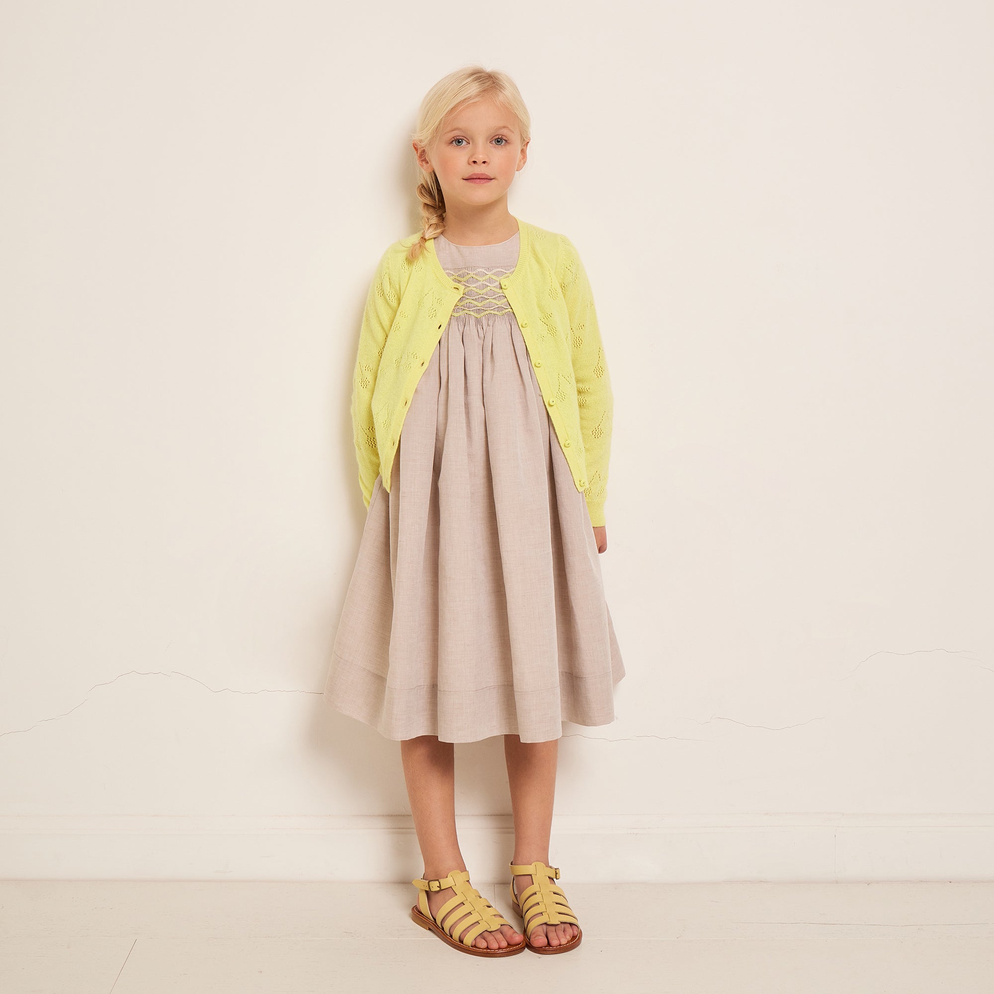 Girls Yellow Logo Cashmere Cardigan