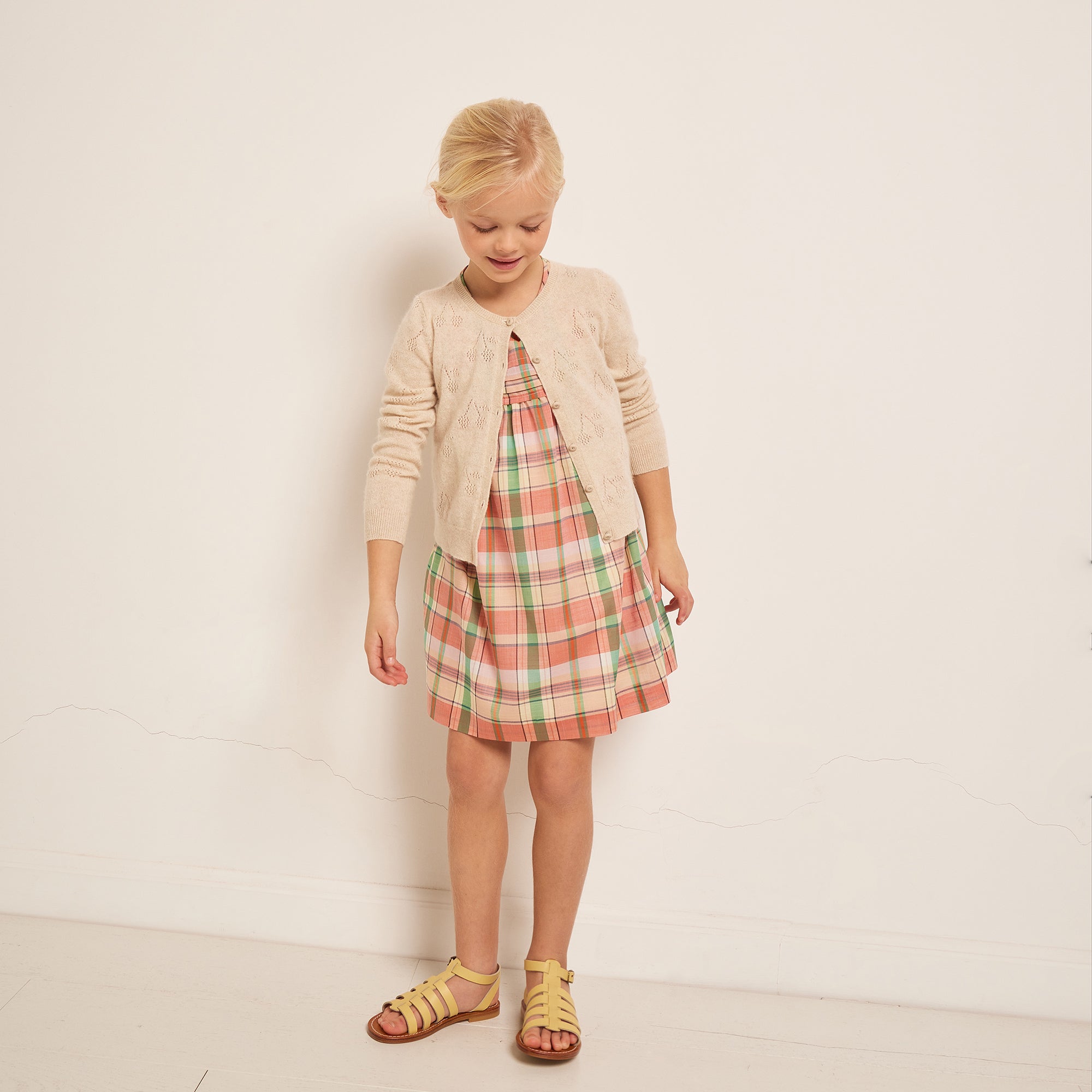Girls Beige Logo Cashmere Cardigan