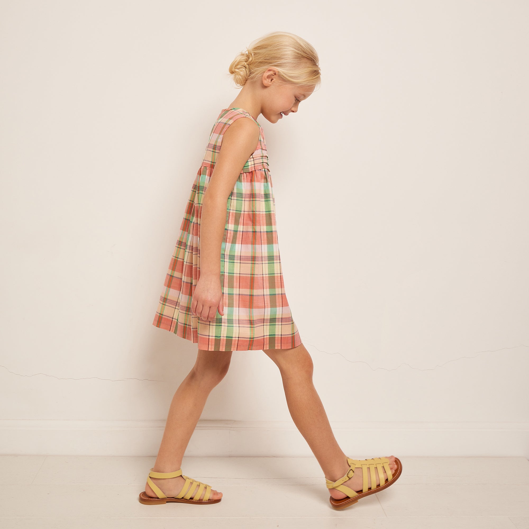 Girls Pink Check Cotton Dress