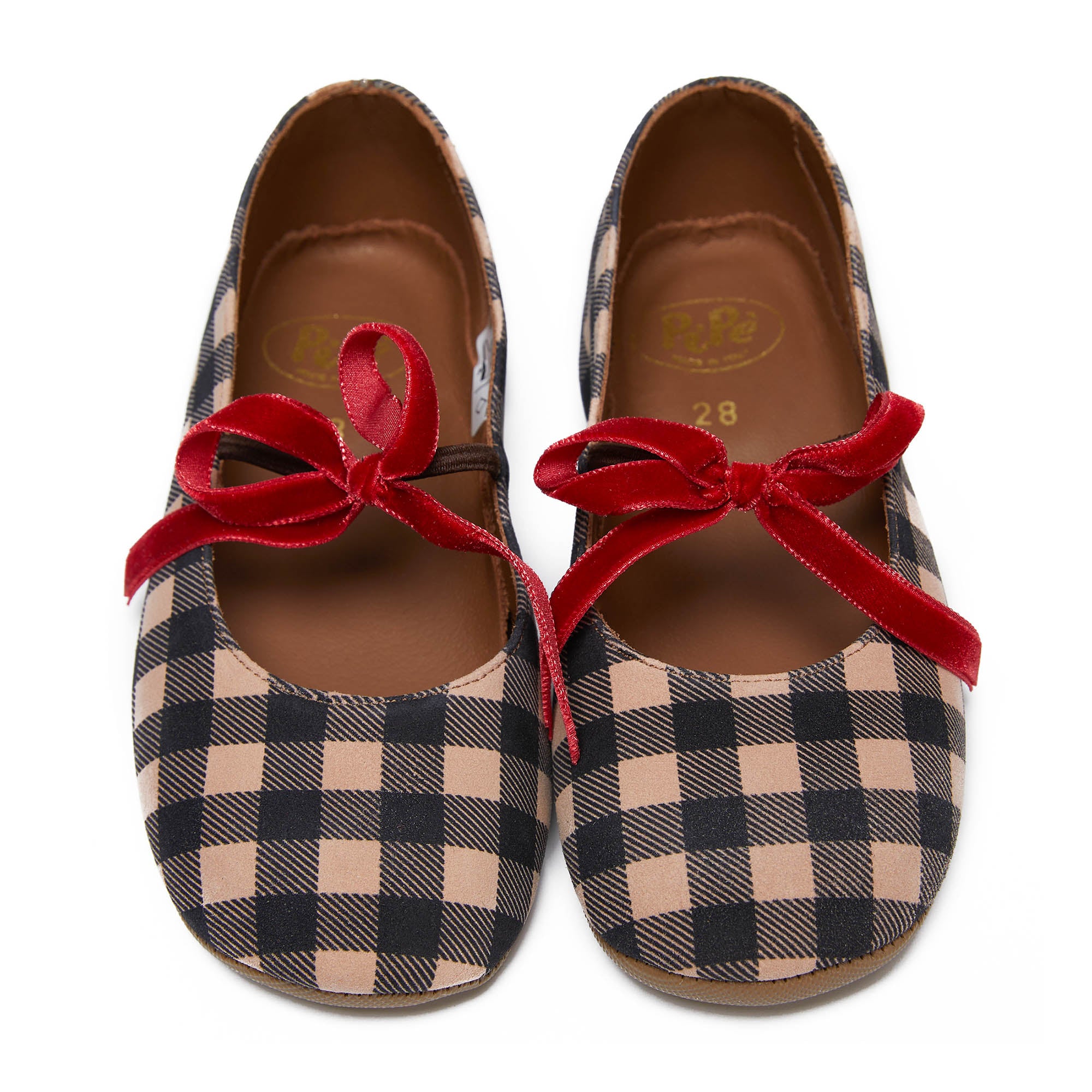 Girls Brown Check Flat Shoes