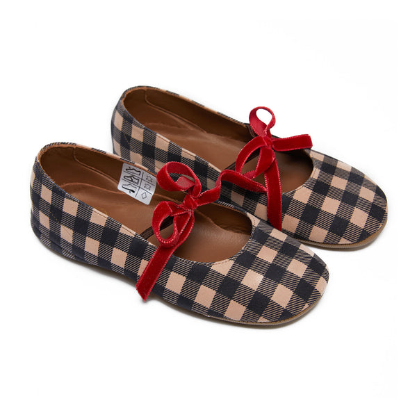 Girls Brown Check Flat Shoes