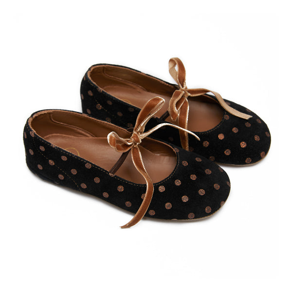 Girls Black Dots Flat Shoes