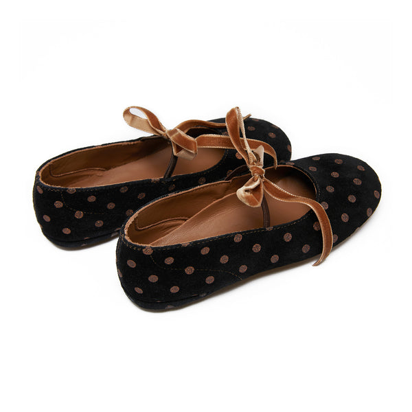 Girls Black Dots Flat Shoes
