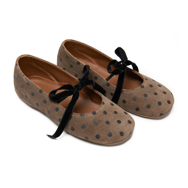 Girls Beige Dots Flat Shoes