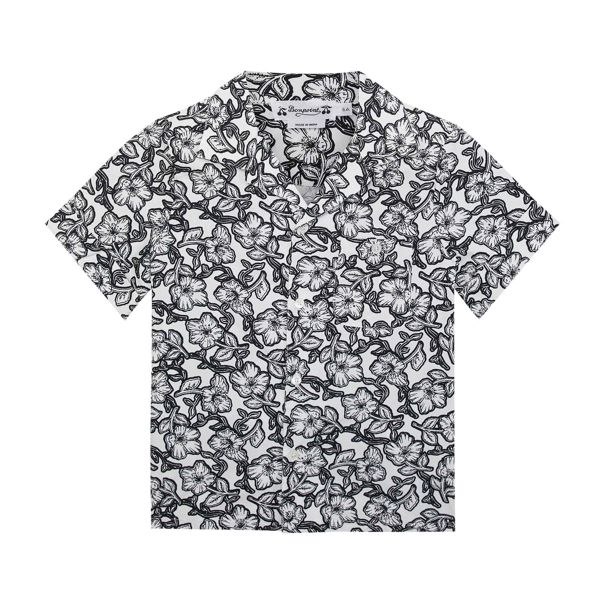 Boys Black Flower Cotton Shirt