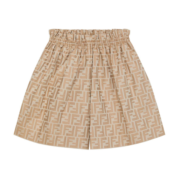 Girls Beige Logo Cotton Shorts