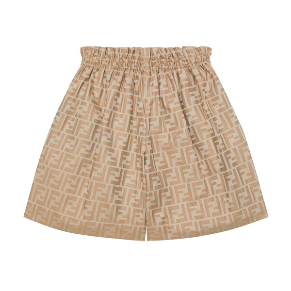 Girls Beige Logo Cotton Shorts