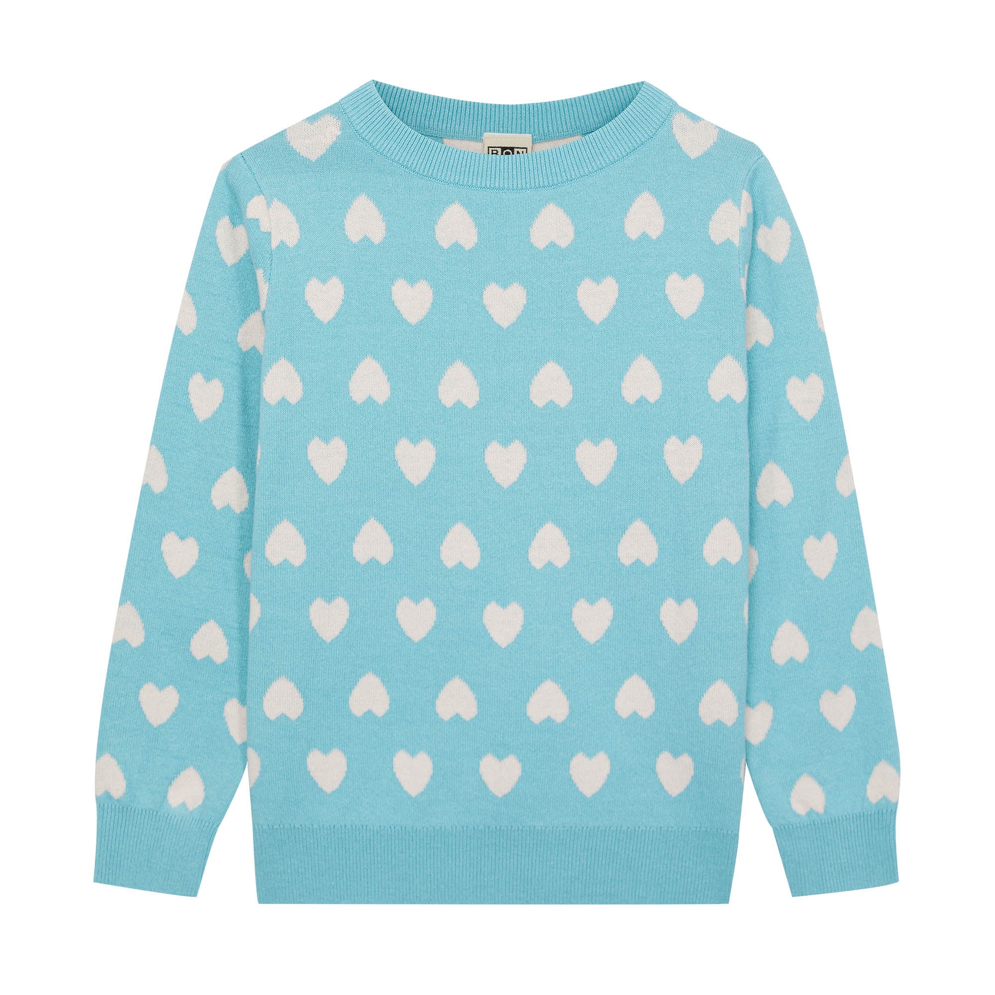 Girls Blue Hearts Cotton Sweater