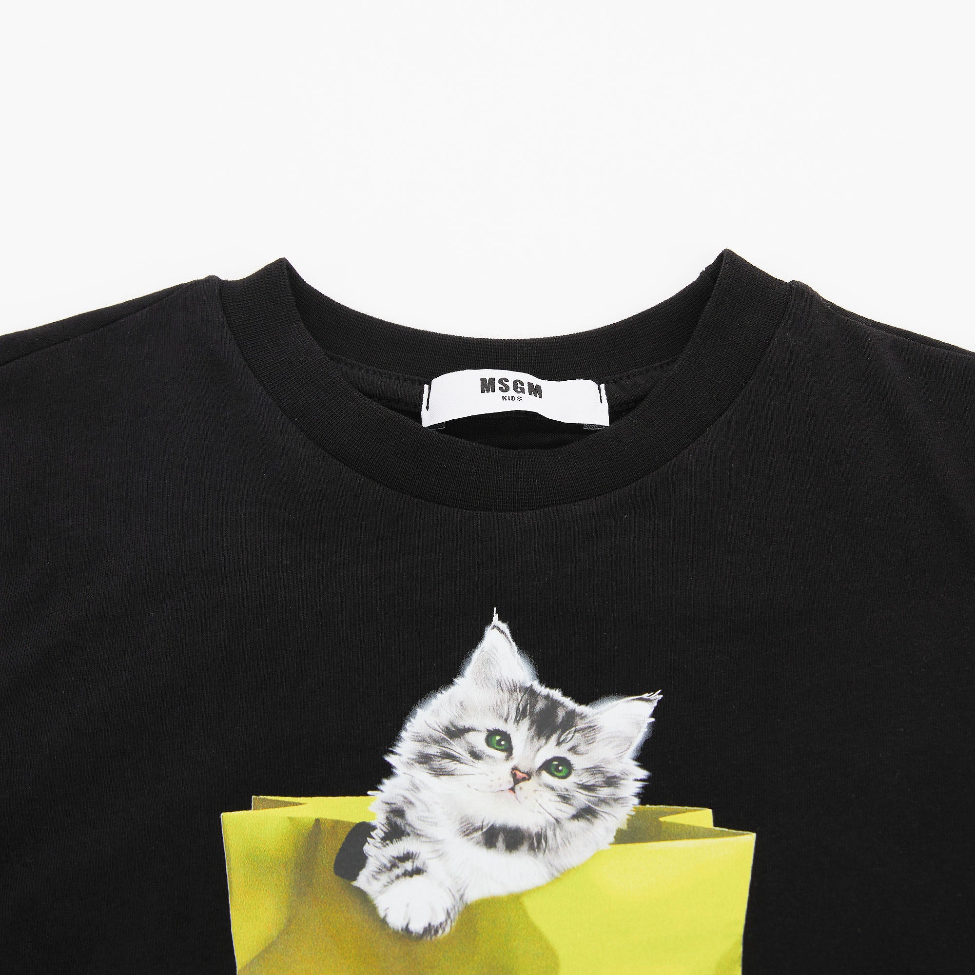 Girls Black Printed Cotton T-Shirt