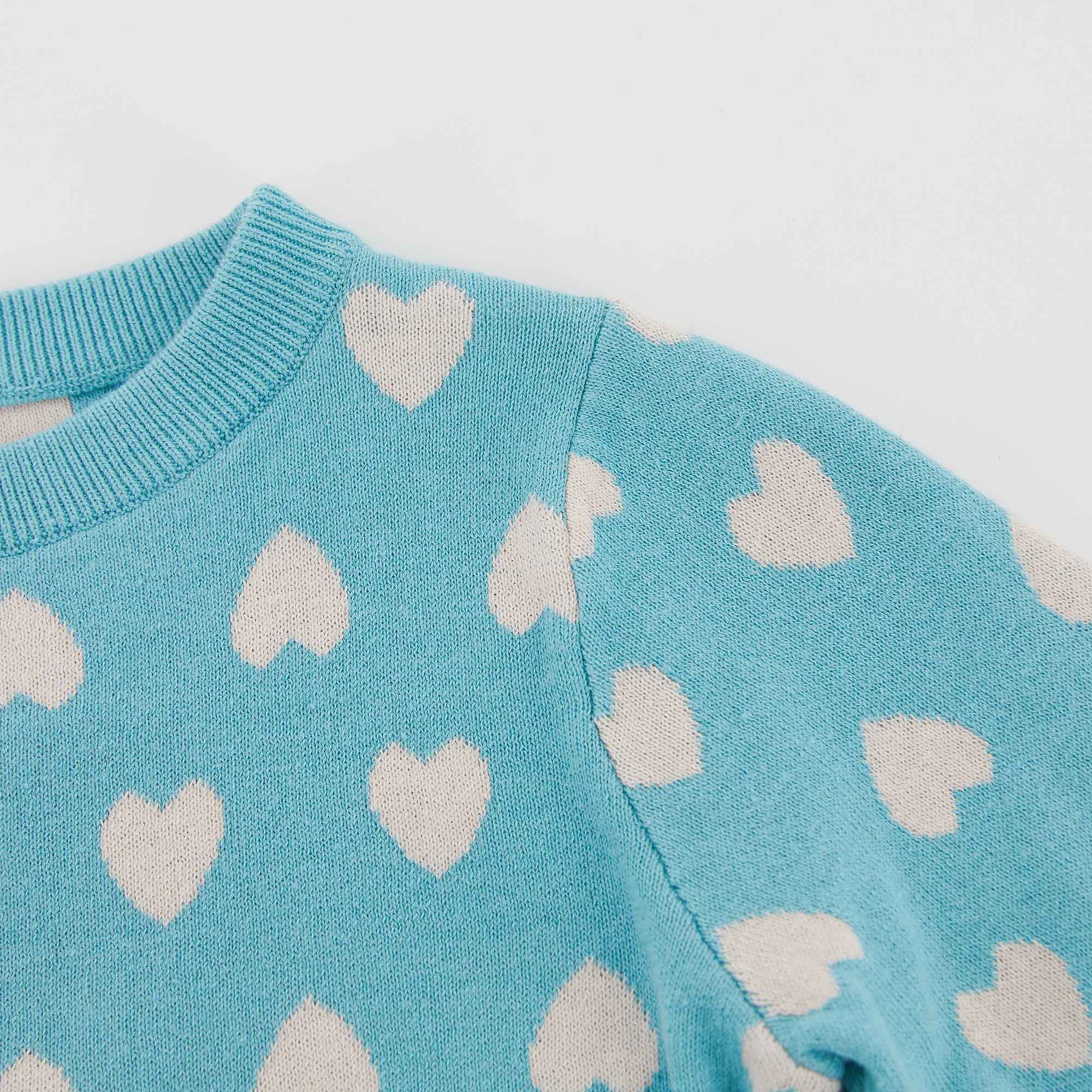 Girls Blue Hearts Cotton Sweater